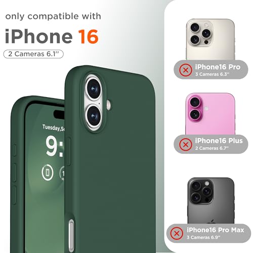 Image of Magnetic for iPhone 16 Case, Compatible with MagSafe, Liquid Silicone Phone Cover with Screen Protector & Camera Protector, Soft Anti-Scratch Microfiber Lining Inside 6.1 inch, Alpine Green