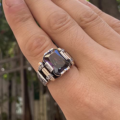 Man Mystic Topaz Ring, Turkish Handmade Jewelry, Handmade Ring, Colorized Stone Ring, Gift For Him, 925K Sterling Silver #TOP7