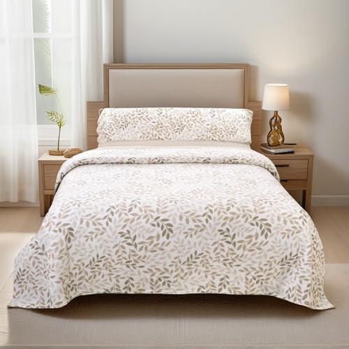 Juego de Sábanas Pirineo Termica   3 Piezas para Cama 150  Sábanas Polar para Invierno Cama Matrimonio  Bajera Ajustable 150x190/200+30cm, Encimera 230x270cm y una Funda Almohada 45x160cm  Ramas