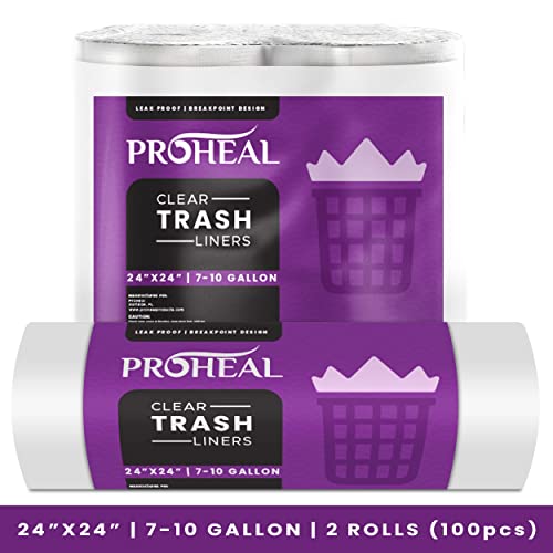 7-10 Gallon Clear Trash Can Liners, 100 Count - 24" X 24" High Density Trash Bin Bags For Lightweight Garbage - Wastepaper Basket Bin Liners, Shredder Bags, Bathroom, Office - 8 Micron Thick #TOP5