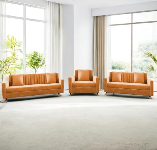Image of Casaliving Garcia 3+2+1 Seater Sofa Set for Living Room (Orange - Colour) Premium Fabric Sofa Set