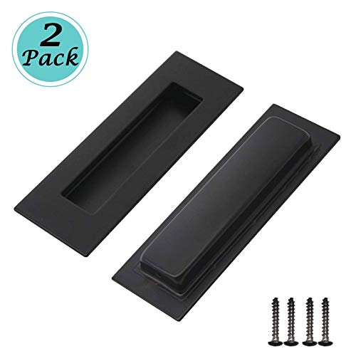 Probrico 2Pcs Black Rectangular Recessed Flush Handles 6in x 2in Sliding Door Pulls