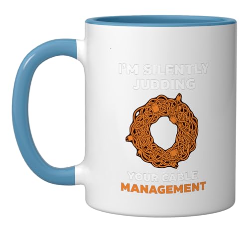 Silently Judging Cable Management Ceramic Mug, Blue/White