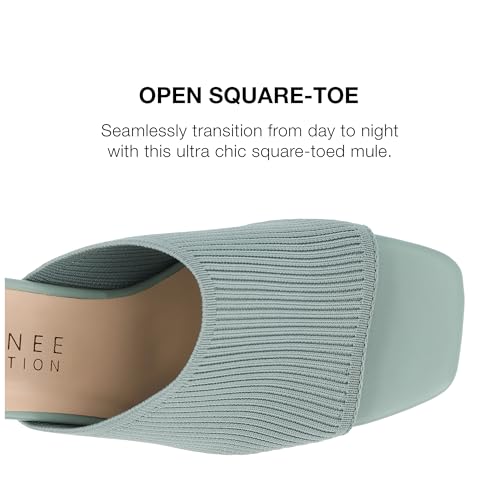 Journee Square Open Toe Chunky Block Heel Knit Slip-On Pump for Women - Lorenna Heeled Fashion Mule Green, 83
