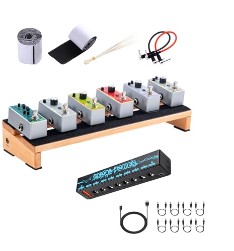 ENO MUSIC 15.7" Guitar Effects Wood Pedal Board with Power Adpter Kit with with 8 Outputs 9V (100mA, 300mA) Jacks & 5V/1A USB Port