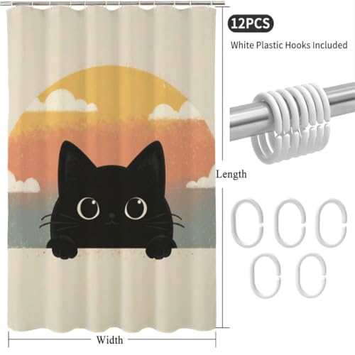 Rideau de douche chat noir 140x200 cm imperméable pour éviter les éclaboussures - 6