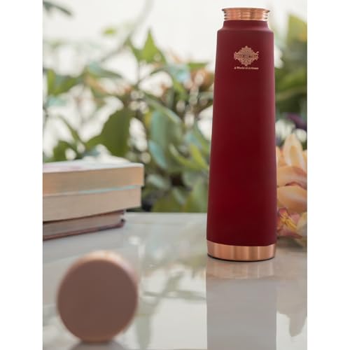 Image of Indian Art Villa Copper Red Silk Print Water Bottle, 800 ML Pure Copper Ayurvedic Drinkware for Daily Use, Travel, Office, Gym, and Gifting
