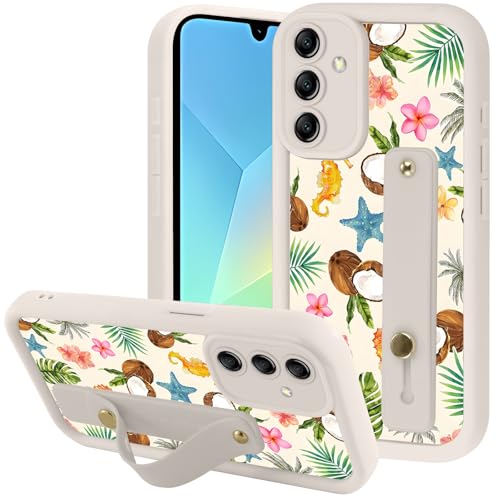Yomjew �L���[�g �� �C �r�[�` �R�R�i�b�c �n�C�r�X�J�X �X�}�z�P�[�X Samsung Galaxy A16 5G 6.7�C���` �w�X�g���b�v�t���L�b�N�X�^���h�t�� ���킢���� ���V�̖� �q�g�f�� �\�t�g TPU�J�o�[ �X�^���h�t�� �����p ���̎q