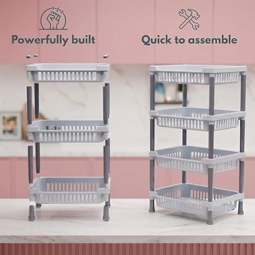 Image of MATIC HOUSEWARE 4-Layer Multipurpose Rack Stand | Durable Plastic Storage Organizer for Vegetables, Fruits, Pantry Items & Home Essentials | Space-Saving Free-Standing Shelf for Home & Kichen (Grey)