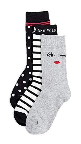 Kate Spade New York Women s Wink Face Trouser Socks 3 Pack, Light Grey Melange, One Size