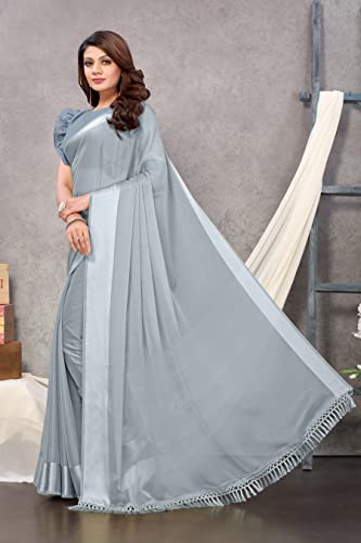 Image of MIRCHI FASHION Women's Stylish Satin Chiffon Solid Saree with Blouse Piece
