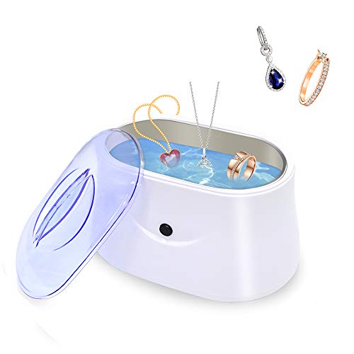 BCOM Professional Ultrasonic Jewelry Cleaner SUS Tank for Eyeglasses Watches Rings Coins Dentures Razors Earrings with Watch Holder 600 ML (20.29 Ounces) Portable Household
