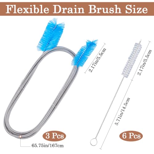Image of GORGECRAFT 9Pcs Flexible Drain Brush Set Metal Stainless Steel Double Ended Elastic Hose Cleaners Long Straw Pipes Cleaning Tool Brushes for Home Bathroom Sink Shower Kitchen Plumbing