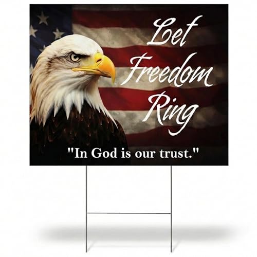 Anderson’s 17x12.5" Let Freedom Ring Yard Sign, Double‑Sided Inspriational, Religous, Christian Patriotic Outdoor Display with 15" H‑Stake for Homes, Churches and Community Spaces