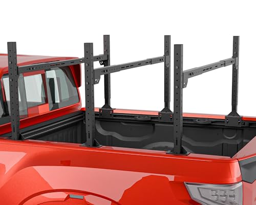 Image of Adjustable Ladder Bed Racks Compatible with Tacoma /Silverado /Sierra /Ram /Tundra /Titan /Frontier /Colorado /Canyon /JT /Ford F-150 / Ranger /Maverick, Extendable Heavy Duty Steel Cargo Rack