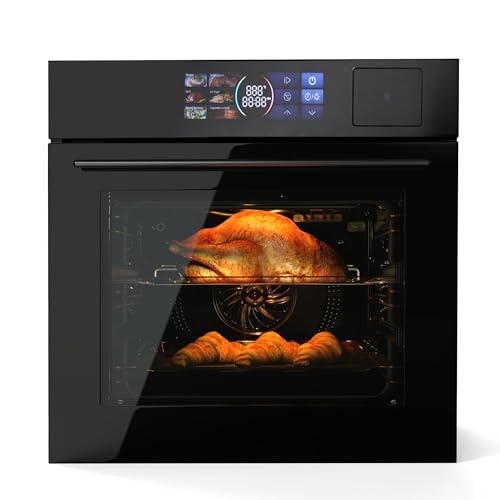 Garvee 24 in Single Wall Oven, Built-In Electric Steam Oven with 8 Baking Modes and Air Frying, 2.5 Cu.Ft. Convection Wall Oven with Stainless Stain Finish, Colorful Touch Screen, Black