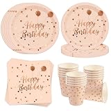 Cheukka Roségold Geburtstag Partygeschirr für 16 Gäste,52 Stück Happy Birthday Partyteller Party Geschirr Set,Geburtstag Pappteller Servietten Becher geschirr für Junge Mädchen Kindergeburtstag