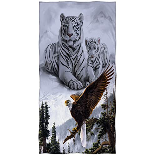 Sxchen Super Soft Plush Cotton Print Beach Bath Pool Towel Eagle Tiger Forest(27X55 Inch) #TOP7