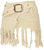GURU SHOP Goa Minirock, Wickelrock, Tribal Cacheur, Hüftschmeichler, Fransenrock - Beige, Damen