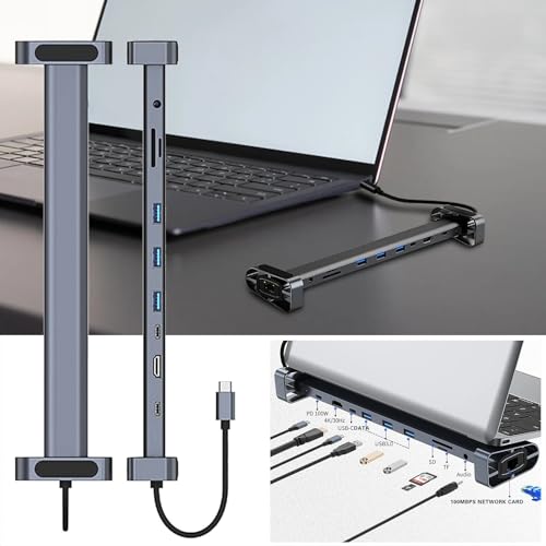 Image of WeFly 10-in-1 Docking Station with 4K HDMI, PD Charging, SD /TF, 3 USB 3.0, USB C, RJ45 Ethernet, Audio, USB C Hub Multiport Adapter, Laptop Docking Station for De /ll XPS /H /P /Len /OVO /Sur /face