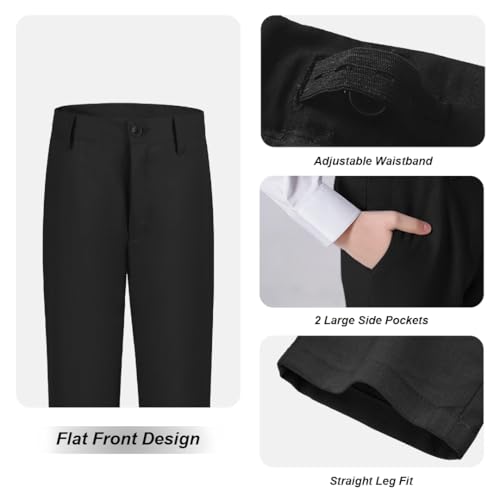 YuanLu Pants for Kids Toddler Boy Dress Suit Flat Front Pant Black Size 8
