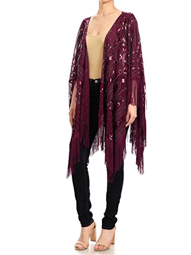 Anna-Kaci Womens Oversized Gatsby Hand Beaded Fringed Sequin Evening Shawl Wrap3