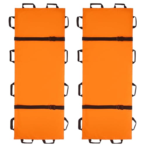 Image of Heavy Duty Rescue Patient & Pet Stretcher Gurney, 400 lbs, 2 Pack | Includes carrying bag and 12 rubber handles, heavy duty patient animal mover set for emergency evacuation, 2 pack, orange.