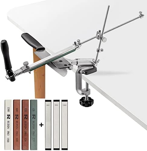 RUIXIN PRO RX-008 Professional Knife Sharpener with 7 Whetstones, 360° Rotation Flip Design Fixed-Angle Stainless Steel Kitchen Chef Knife Sharpening Kit Abrasive Holding System Tools
