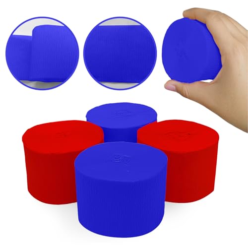 Image of 4 Crepe Paper Streamers Rolls, 328ft Pack of Red and Blue Crepe Paper for Birthday Graduation 4th of July Independence Day Baby Shower Wedding Party Decorations (1.8 inch x 82 ft /Roll)