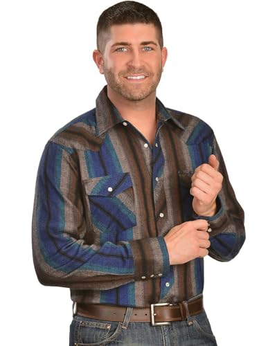 Wrangler Men's Western Flannel Shirt Lightweight, Stripe, Medium