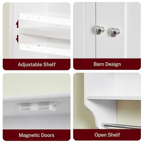 Iwell Bathroom Wall Cabinet with Doors & Adjustable Shelf, Bathroom Cabinet Wall Mounted, Medicine Cabinet for Bathroom, White - Thumbnail 6