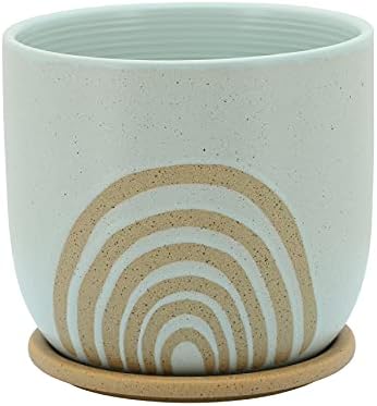 Sagebrook Home 8" Planter, Mint Green Arch Rainbow Design Planter - Ceramic Planter for Indoor Plants and Outdoor Plants - Teal Planter with Saucer for Succulents, Cactus, Small Plant