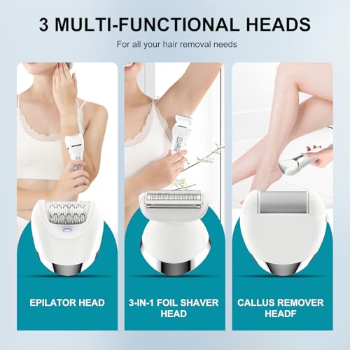 Image of Electric Bikini Epilator for Women, 5 in 1 Hair Removal for Face, Chin, Arm, Leg, Armpit, Bikini Trimmer, IPX6 Waterproof, USB Rechargeable, Wet & Dry Lady Shaver,2 Speeds & 5 Cutter Heads