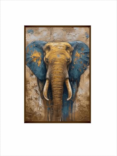 Image of Artsense Wood abstract lucky blue elephant Painting For Wall Decoration Abstract Wall For Living Room Big Size Painting With Frame-Multicolor -20X30 Inches /(50X71Cm) (Blue)