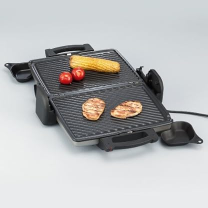 SEVERIN Kontaktgrill für Sandwiches, Steak und als Panini Grill, aufklappbar, antihaftbeschichteter Sandwich Maker für fettfreies Grillen, 1.800 W, metallic/schwarz, KG 2389 – Bild 5