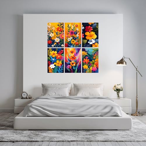 Image of SiddArtify Floral Wall Art Prints Set - Colorful Botanical Poster Decor for Living Room Bedroom - 12x18 inch Board Pack of 6