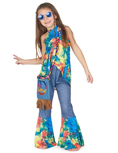 DEGUISE TOI - Déguisement hippie fille - Haut - Pantalon - M 7-9 ans (120-130 cm) - Coloré - Déguisements enfants - 100% Polyester - Lavage à la main - Carnaval