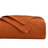 NATUREFIELD Waffle Weave Blanket King, 100% Vintage Washed Cotton Lightweight and Breathable Bed Bla