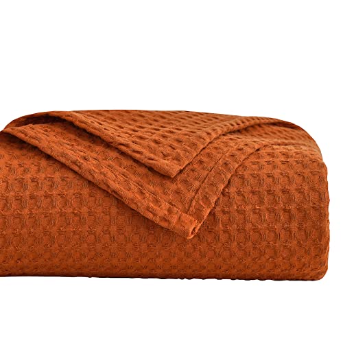 Naturefield Waffle Weave Blanket King, 100% Vintage Washed Cotton Lightweight And Breathable Bed Blankets, 108" X 90" Soft And Comfortable Throw Blanket For Bed Couch Sofa All Season, Orange #TOP7