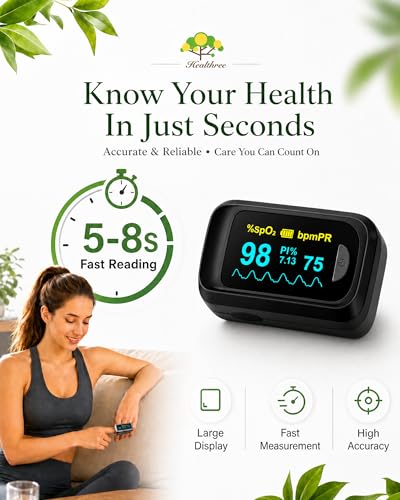 Healthtree JKS50B Pulse Oximeter Fingertip - Blood Oxygen monitor Fingertip with Perfusion Index, Fast 5-8s Reading, Large OLED Display, SpO2 & Heart Rate monitor for Home, Sports, Travel (Includes Batteries & Lanyard) - Image 5