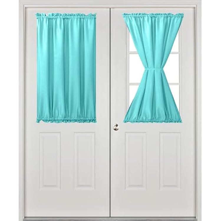 Hiasan French Door Curtains Privacy, Rod Pocket Semi Sheer Front Curtain for Door Window, 1 Panel (Aqua, W 24 inch x L 40 inch)