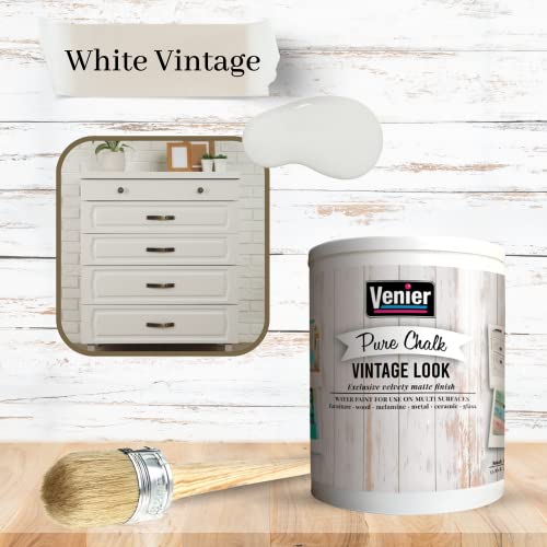 Pure Chalk Paint Venier, White Vintage Look - 33.81 Fl.oz. - All In One Paint For Furniture, Crafts, Home Decor - Vintage Chalk Paint - Matte Finish Paint - Multi-Surface Paint For Restoration Of Furniture, Cabinets, Wood, Metal, Ceramics & Glass (Vintage White) #TOP2