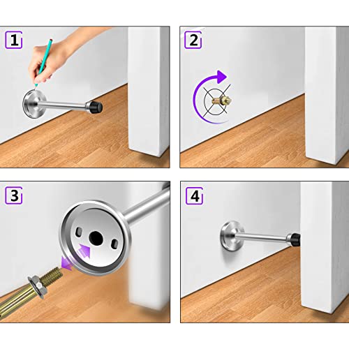 Door Stopper, 5 Inch Extra Long Door Stop,2Pack Solid Rigid Modern Heavy Duty Brushed Satin Door Holder Stainless Steel Floor Door Stopper Silver, Door Stopper Wall #TOP6