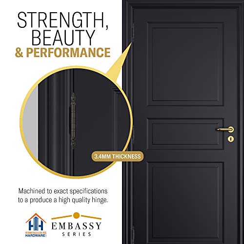 Embassy Door Hinge Solid Brass - 4 X 4 Inch, Heavy Duty, Oil Rubbed Bronze, Ball Bearings, Rust Resistant Stainless Steel Pin, Architectural Designer Grade, Home Improvement, 3 Pack #TOP5