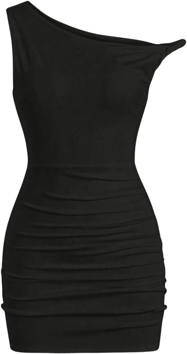 SOLY HUX Women's Summer Mini Dresses Off The Shoulder Ruched Bodycon Graduation Dress Sexy Going Out Party Club Outfits