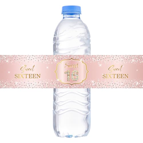 Labels, Happy 16th Birthday, Cheers To 16 Years, Party Sweet Sixteen Water Bottle Sticker Decoration