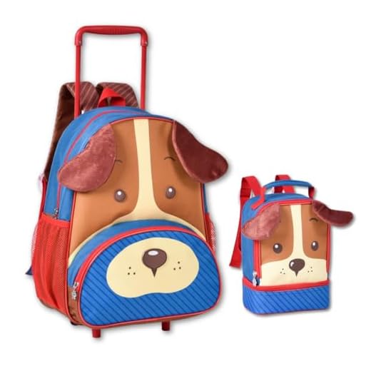 Kit Escolar Clio Pets Cachorrinhos com Mochila de Carrinho e Lancheira Térmica (Azul Escuro)