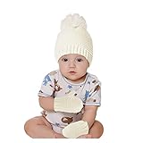 Knitted Cotton Cap Baby Girl Winter For Boy Hats+Gloves Set Warm Baby Care Kids Gloves (White, One S