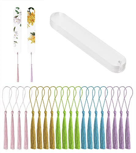 Blank Clear Acrylic Bookmarks Penta Angel 20Pcs Plastic Craft Transparent Acrylic Book Markers With 20Pcs Small Bookmark Tassels For Diy Projects And Graduation Gift Tag (Oval) #TOP3