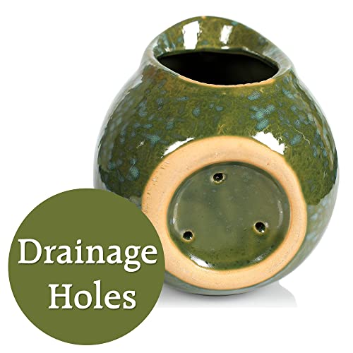 Byer Of Maine Egg Fly Through Bird Feeder For Outside , Easy To Refill , High Fired Porcelain Stoneware With Glossy Glaze, 2Lbs, Mottled Green, 8”X6”X7” #TOP2